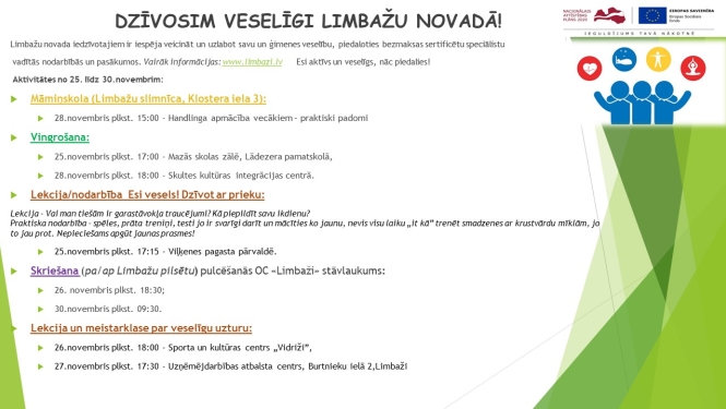 Aicinām šajā nedēļā apmeklēt veselību veicinošas aktivitātes Limbažu novadā