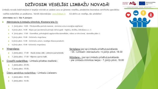 Aicinām šajā nedēļā apmeklēt veselību veicinošas aktivitātes Limbažu novadā