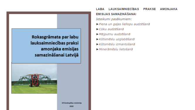 Izdota rokasgrāmata par labu lauksaimniecības praksi amonjaka emisijas samazināšanai Latvijā