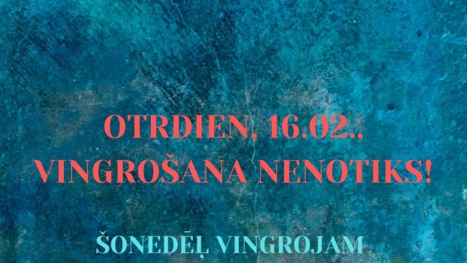 Otrdien, 16.februārī plānotā vingrošanas nodarbība ar fizioterapeiti Elīnu Valeini atcelta