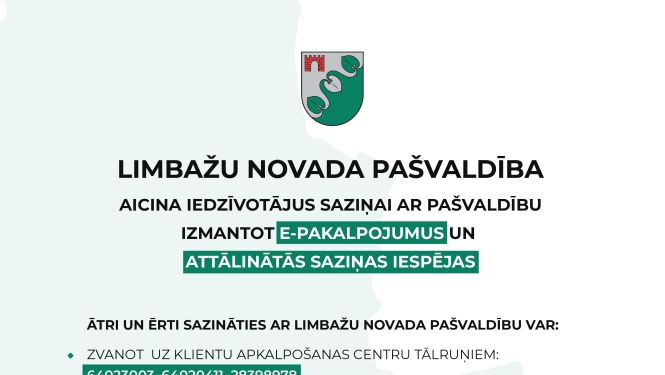 Limbažu novada pašvaldības administrācijā konstatēts pirmais saslimšanas gadījums ar Covid-19, iedzīvotājus sev interesējošos jautājumus aicinām risināt attālināti