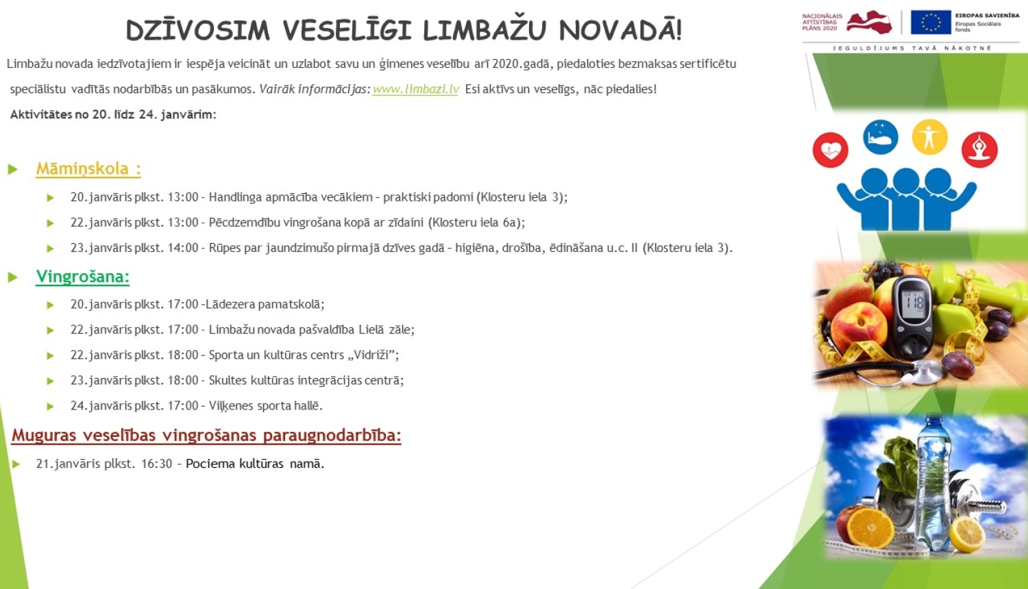 Aicinām apmeklēt veselību veicinošas aktivitātes Limbažu novadā