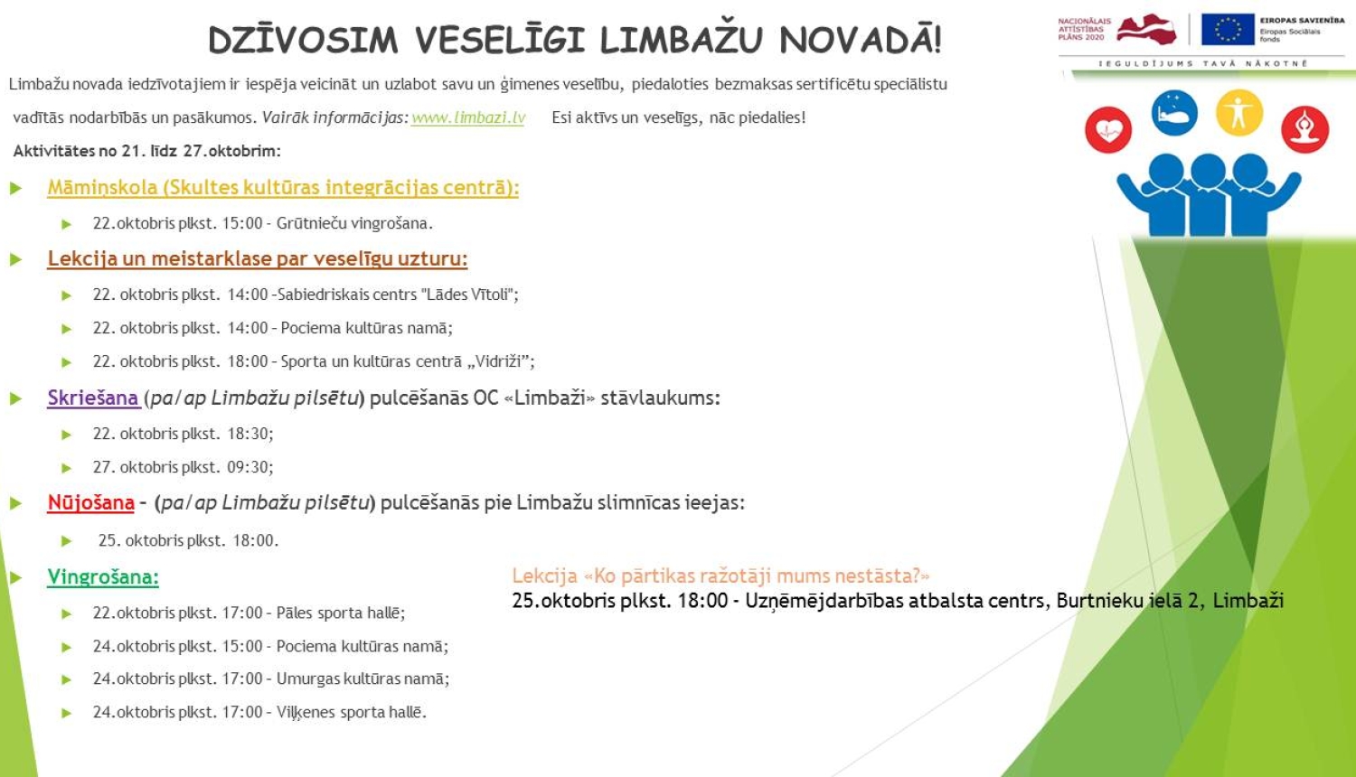Aicinām šajā nedēļā apmeklēt veselību veicinošas aktivitātes Limbažu novadā