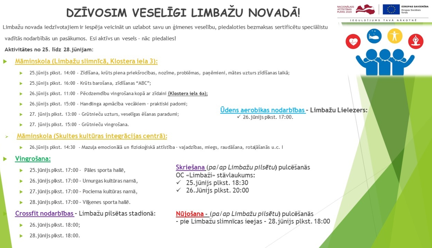 Aicinām šajā nedēļā apmeklēt veselību veicinošas aktivitātes Limbažu novadā