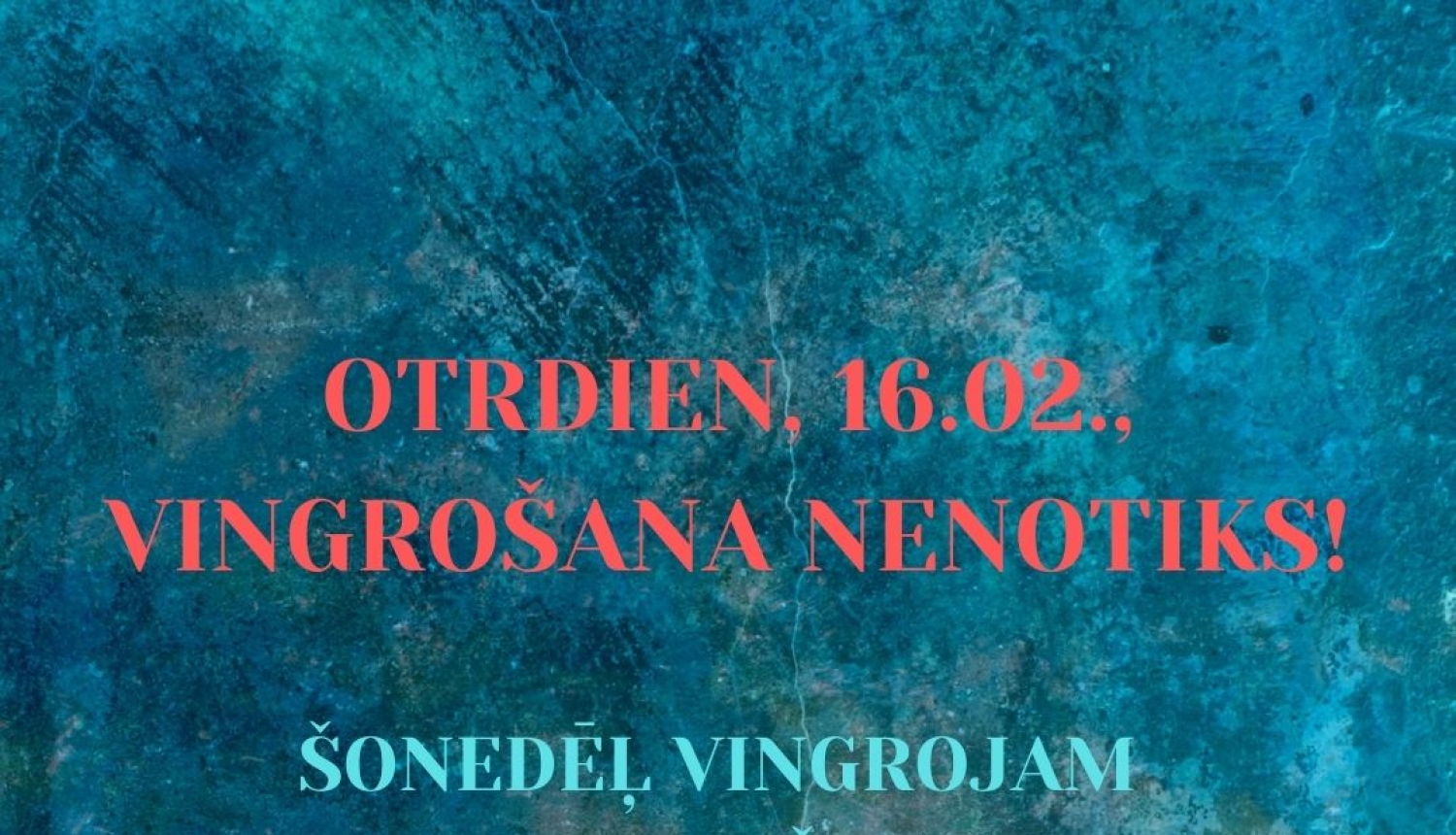 Otrdien, 16.februārī plānotā vingrošanas nodarbība ar fizioterapeiti Elīnu Valeini atcelta