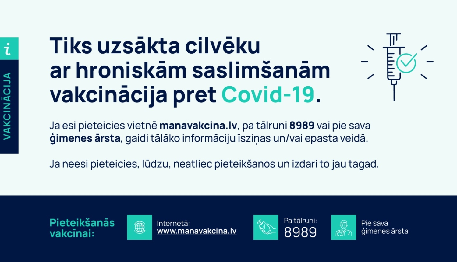 Vakcinācijai tiek atvērta jauna prioritārā grupa – iedzīvotāji ar hroniskajām saslimšanām