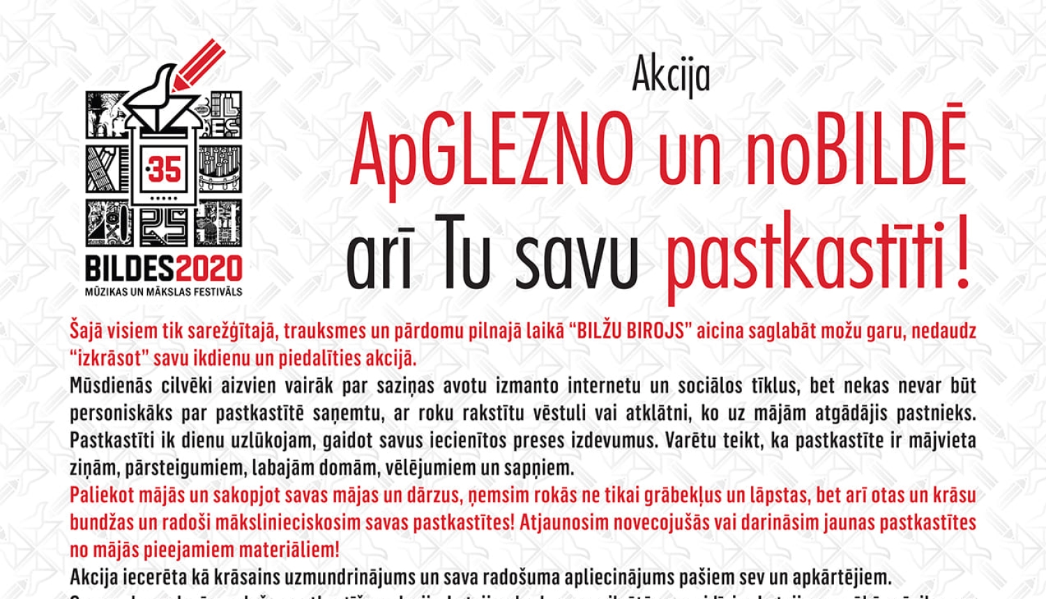 Aicinājums piedalīties akcijā “ApGLEZNO un noBILDĒ arī Tu savu pastkastīti!”