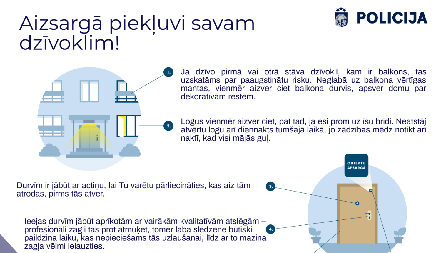 Policija aicina iedzīvotājus rūpēties par savu dzīvokļa drošību